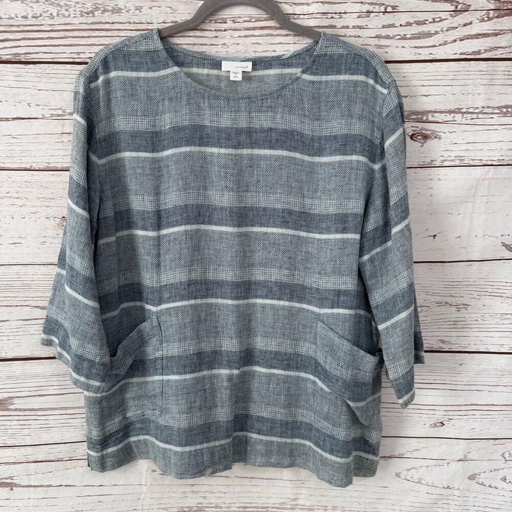 Pure Jill Women's Striped Linen Blend Pockets Oversized Top Size Small Petite